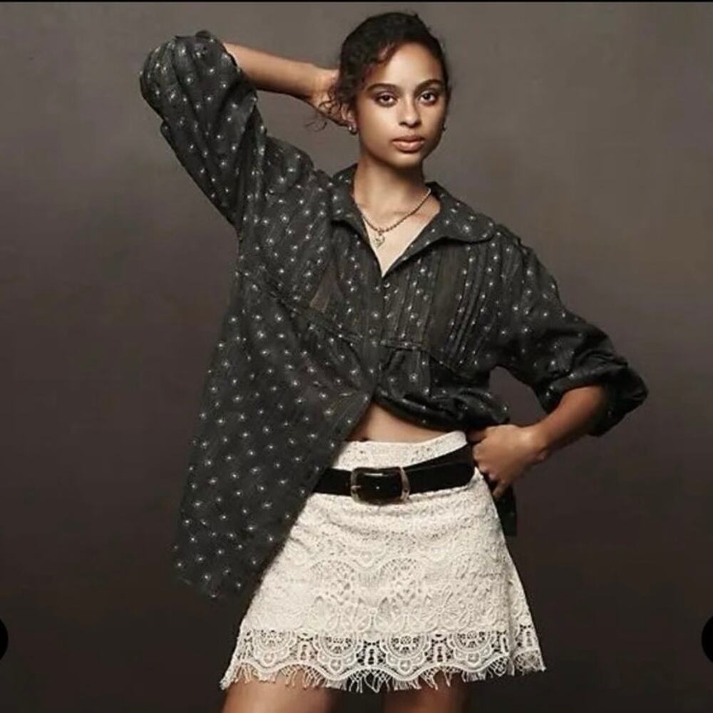 Pilcro Anthropologie Collared Pintuck Blouse Womens Size Small Cottagecore